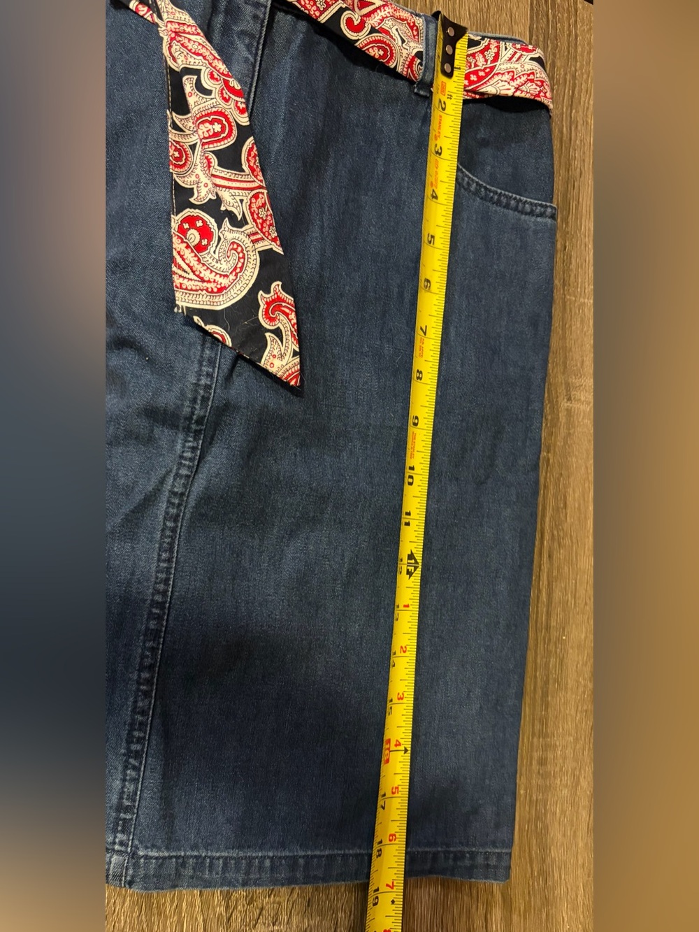 Denim Skirt With Paisley / Bandana Belt By Charter Club Women’s Size 8P - Picture 3 of 5